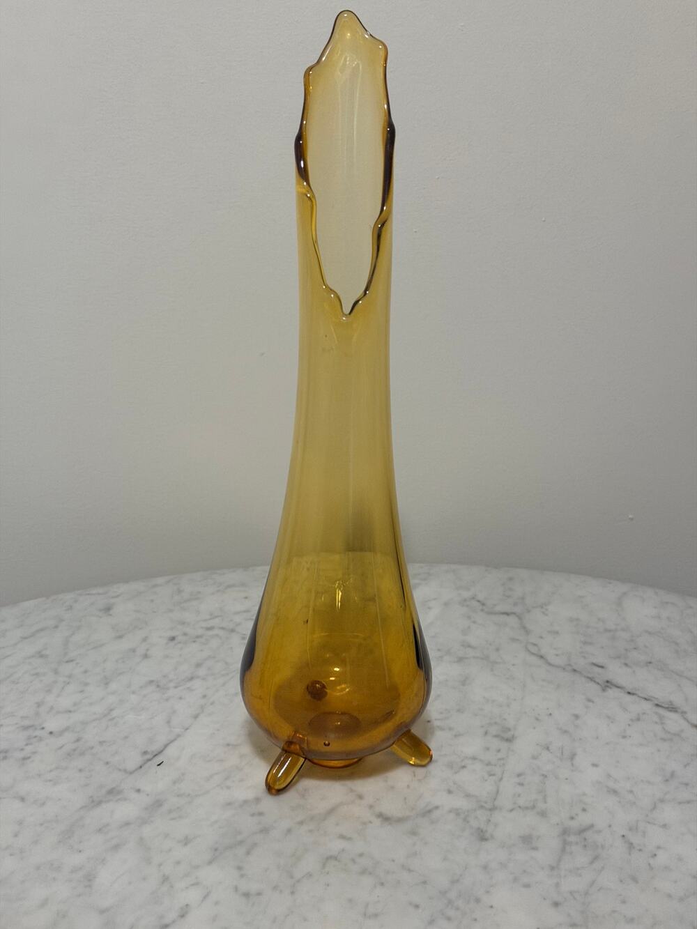 Vintage Viking Glass Epic Amber 3-Toe Swung Vase 13.5” MCM Art Glass